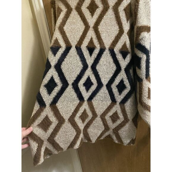 Jodifl Tan Brown Black Geometric Faux Hair Print Cardigan Sz L Western Soft Open - Picture 13 of 16